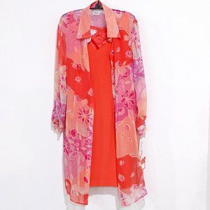 Maggy London Petites 2 Piece Coral Pink Dress and Jacket 100% Silk